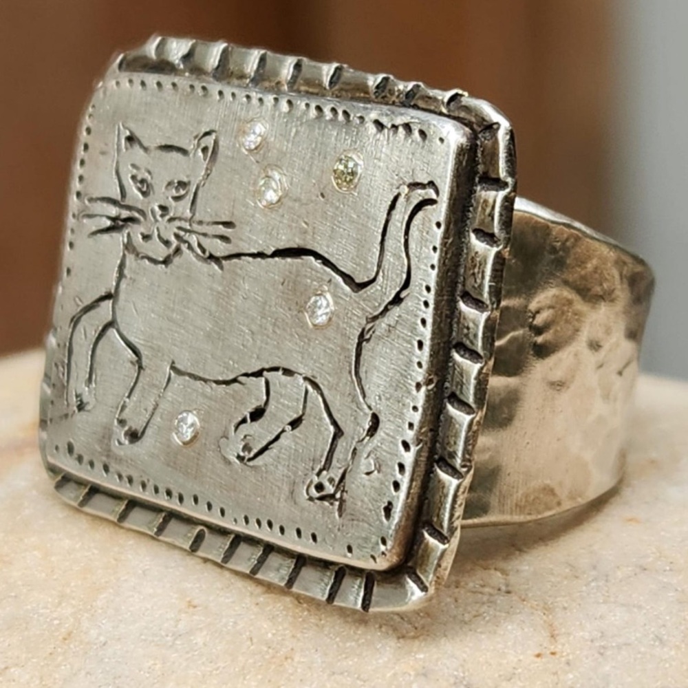 Chunky Cat Diamond Statement Ring - Silver - image 1